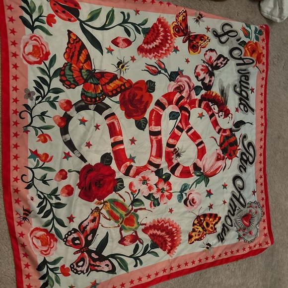 Gucci Accessories - Gucci Multicolor Silk Scarf with Snake and Butterfly Design